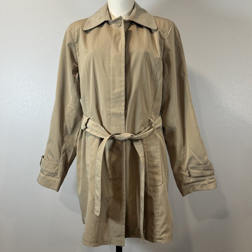 Towne Collection Womens Size L Khaki Trench Coat Belted Padded Shoulder NWT